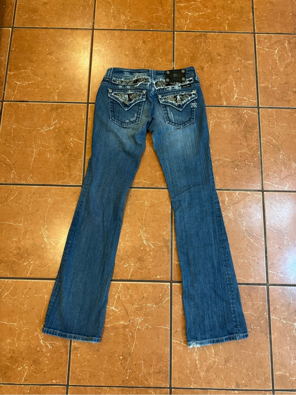 Miss Me Blue Embellished Back Pocket Flare Jeans